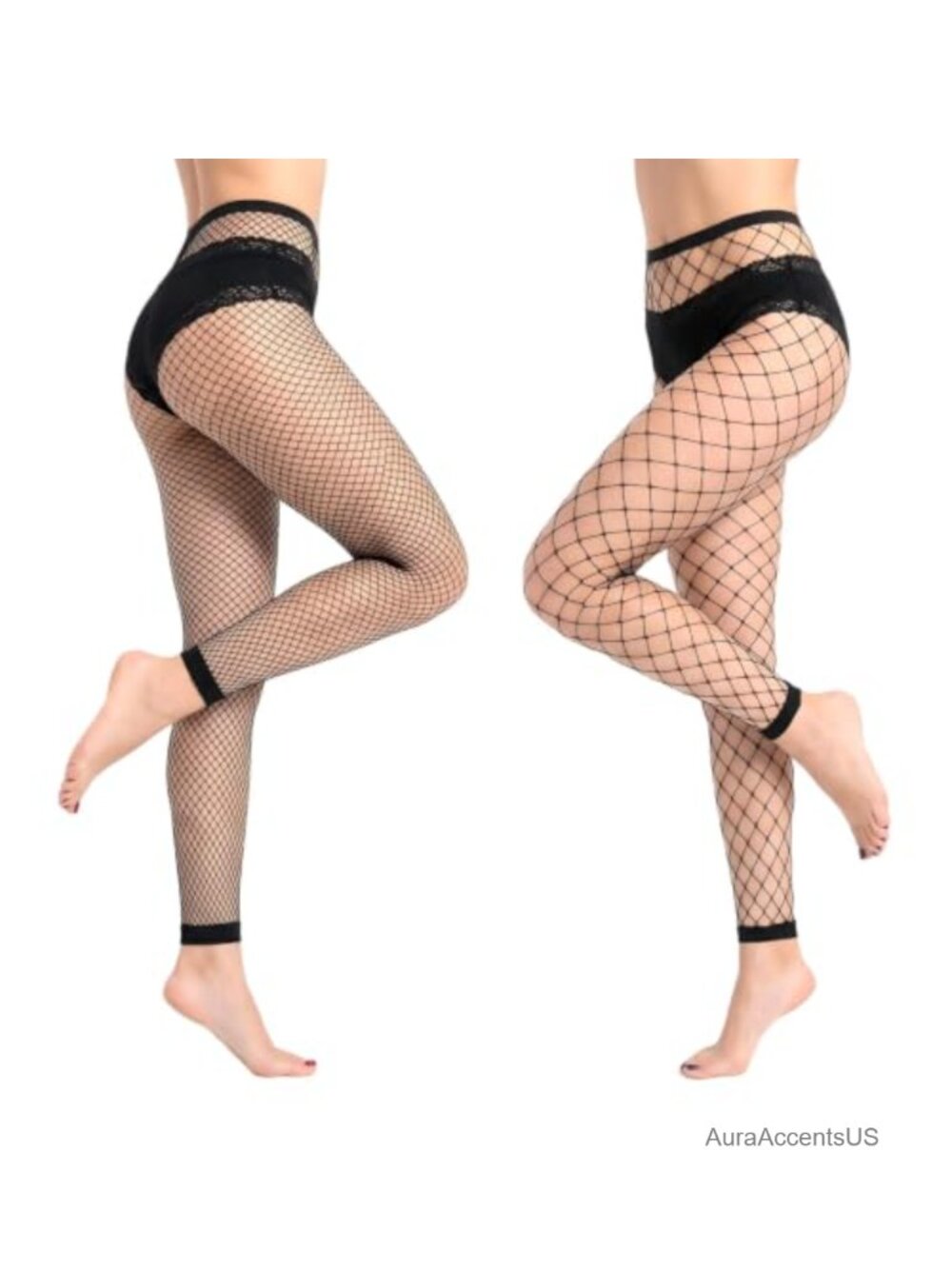 High Waist Footless Fishnet Tights Stockings for Women 2 Pair